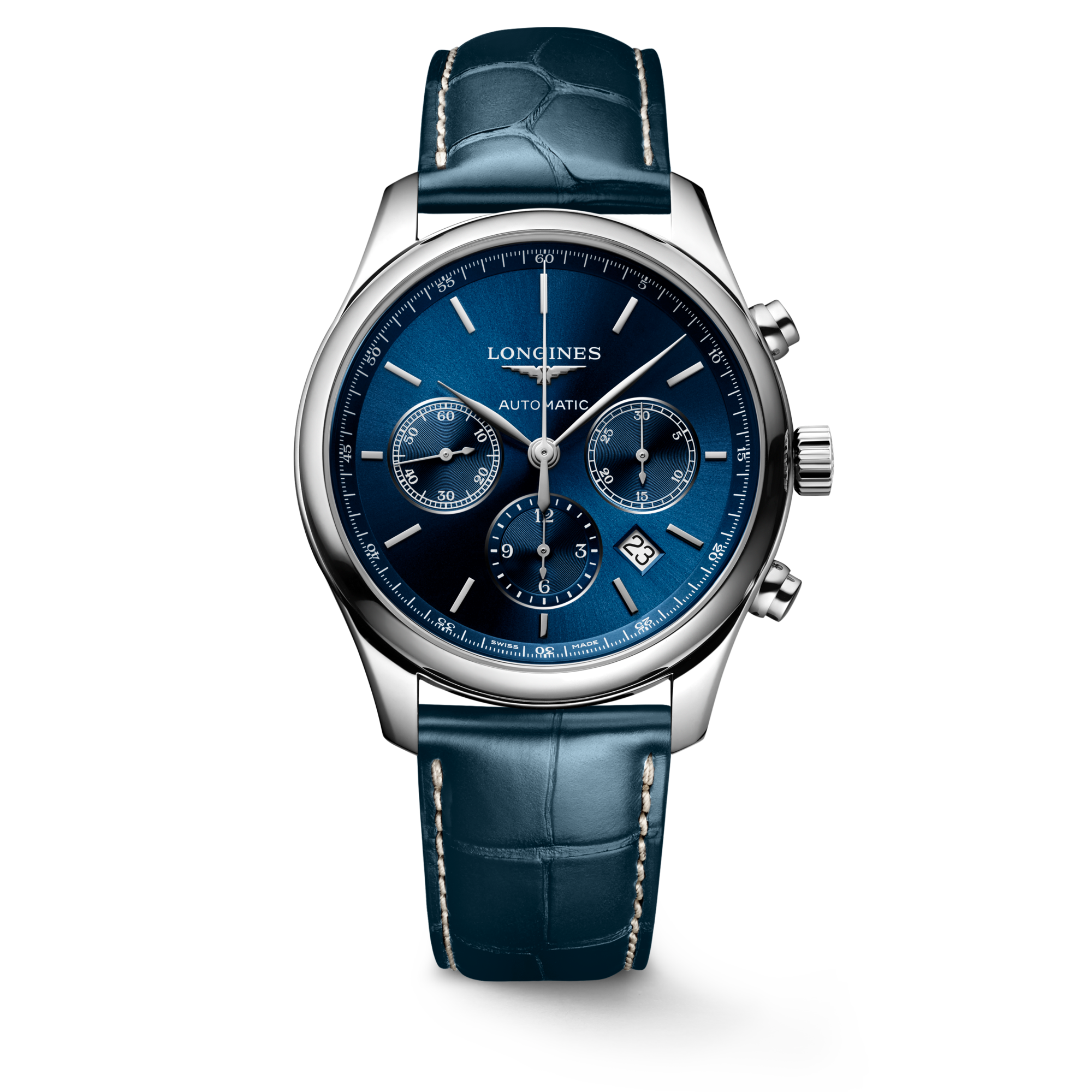 LONGINES MASTER COLLECTION CHRONOGRAPH Automatic Stainless Steel Sunray Blue Dial Strap Watch LONGINES AU