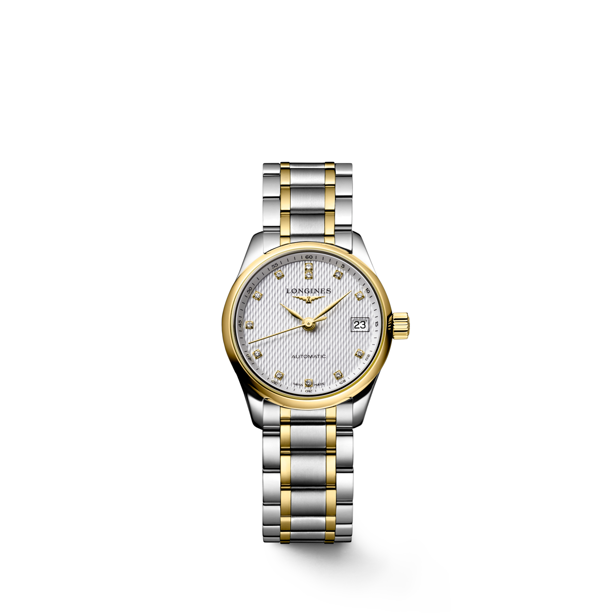 LONGINES MASTER COLLECTION Automatic Stainless Steel And 18 Karat Yellow Gold Silver barleycorn Dial Bracelet Watch LONGINES