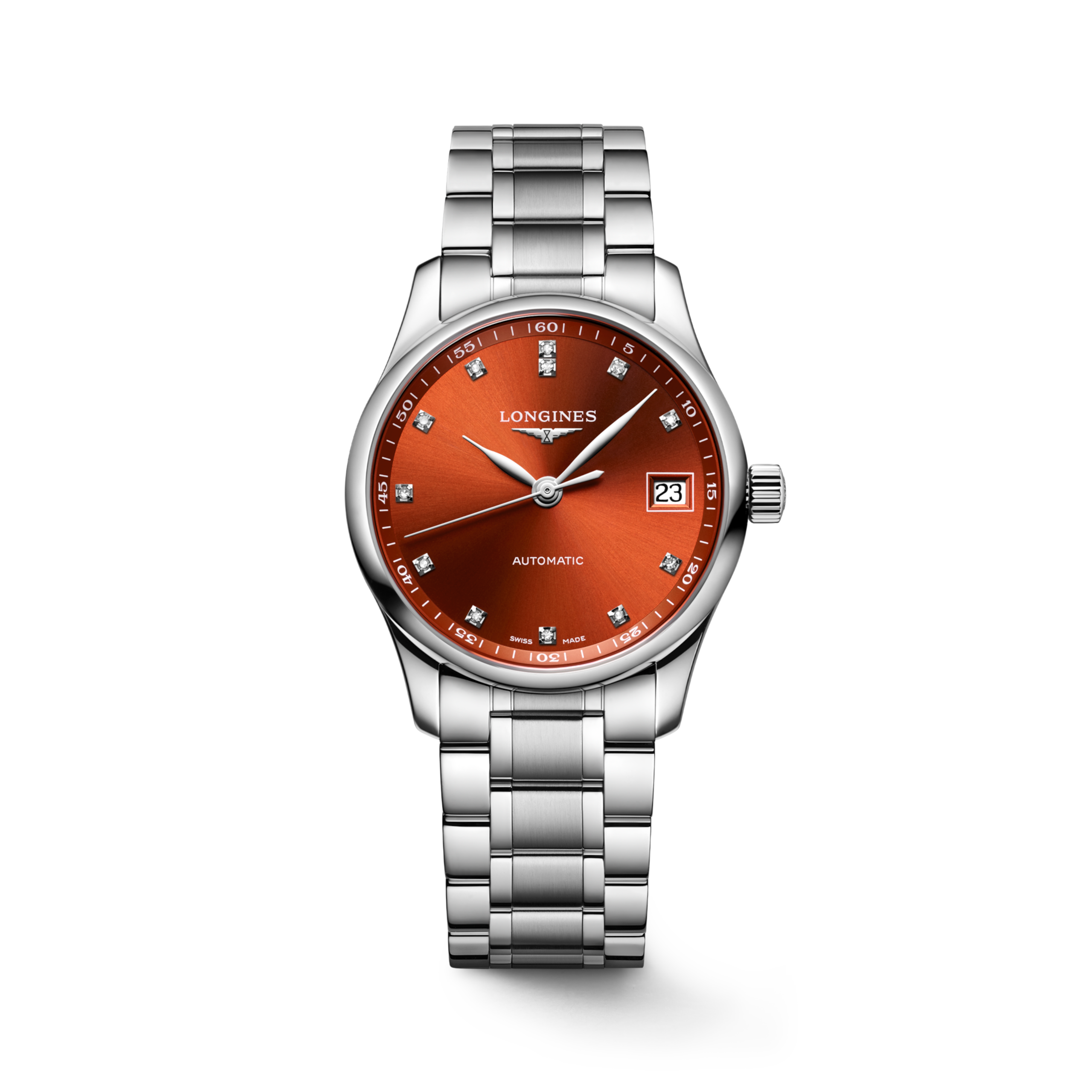 LONGINES MASTER COLLECTION L2.357.4.08.6 Automático, Acero inoxidable, Naranja, Brazalete Watch - Soldado de relojes