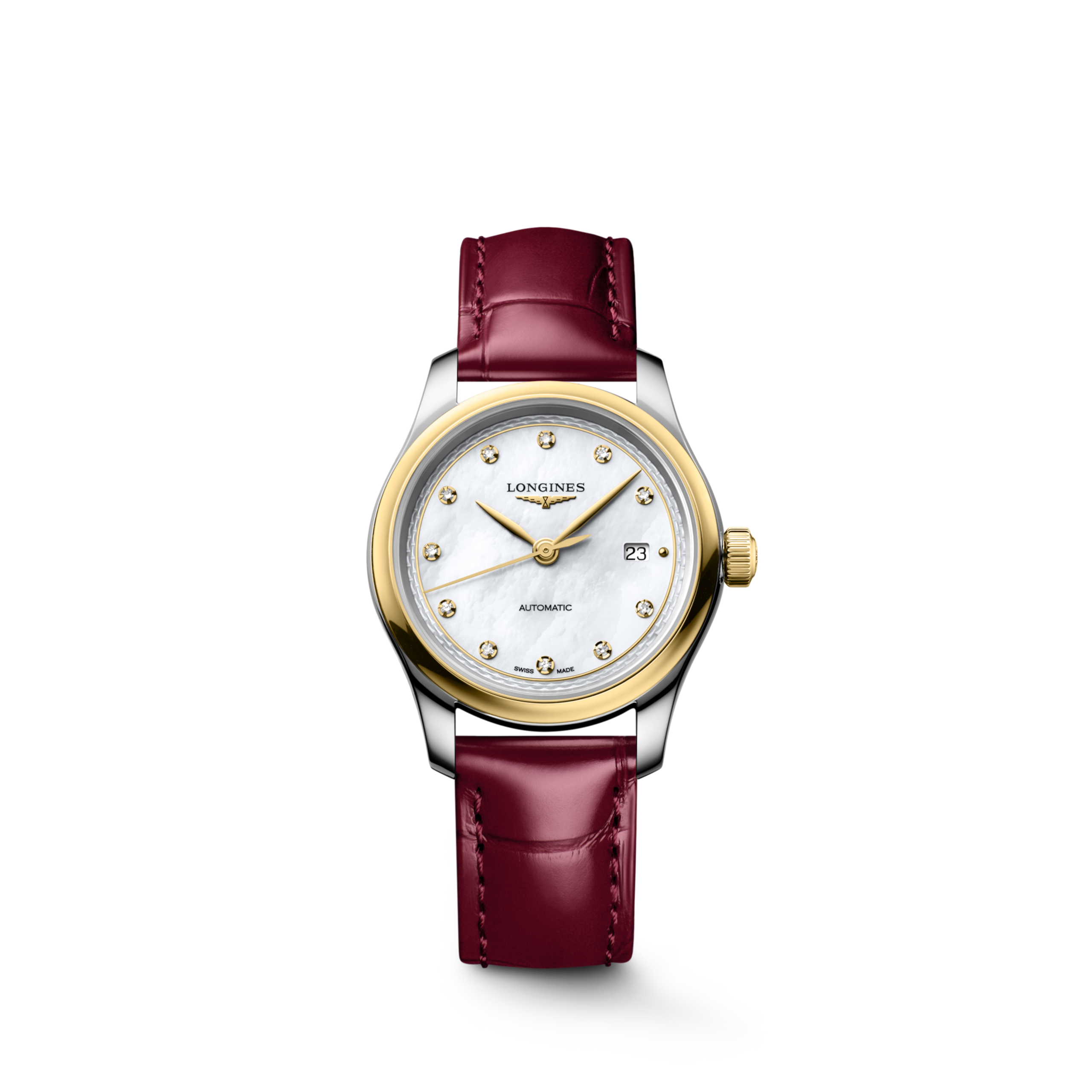 LONGINES MASTER COLLECTION L2.449.5.87.2 Automatik, Edelstahl mit 18 Karat Gelbgold Cap 200, Weißes Perlmutt, Armband Watch - Uhren-Soldier
