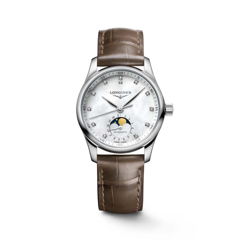 Longines Master Collection Moonphase 34mm Cadran Nacre Blanche Bracelet Alligator - L2.409.4.87.4