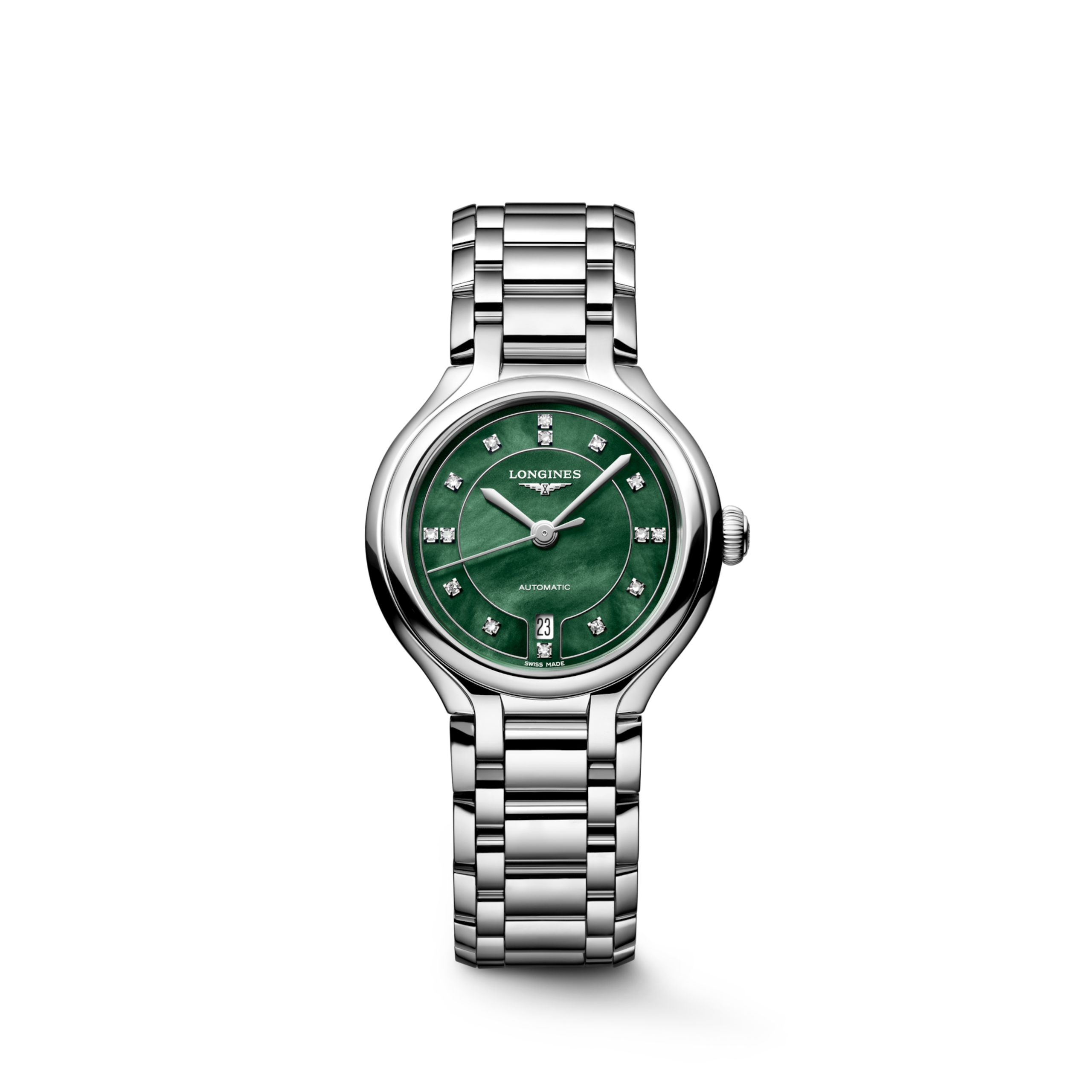 新月系列 L8.123.4.07.6 自動上鏈機械機芯, 不鏽鋼, 鮮綠色珍珠母貝, 錶鏈 Watch - 腕錶圖