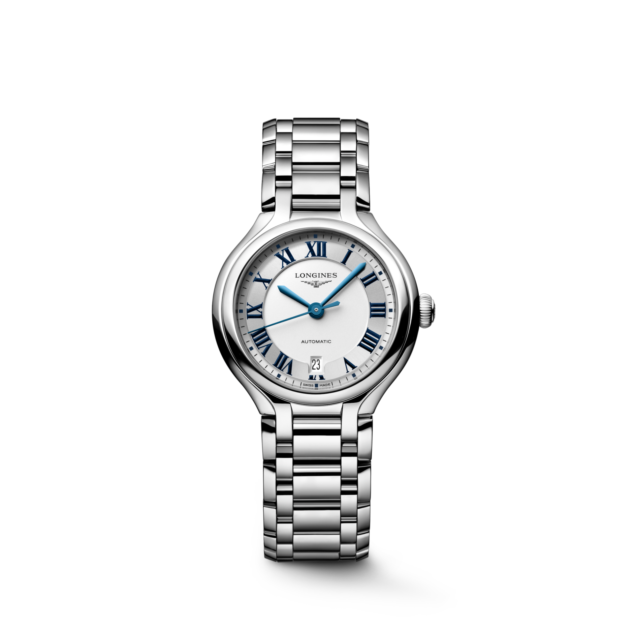 LONGINES PRIMALUNA L8.123.4.71.6 Automatique, Acier, Argenté "soleil", Bracelet Watch - Vue frontale de la montre