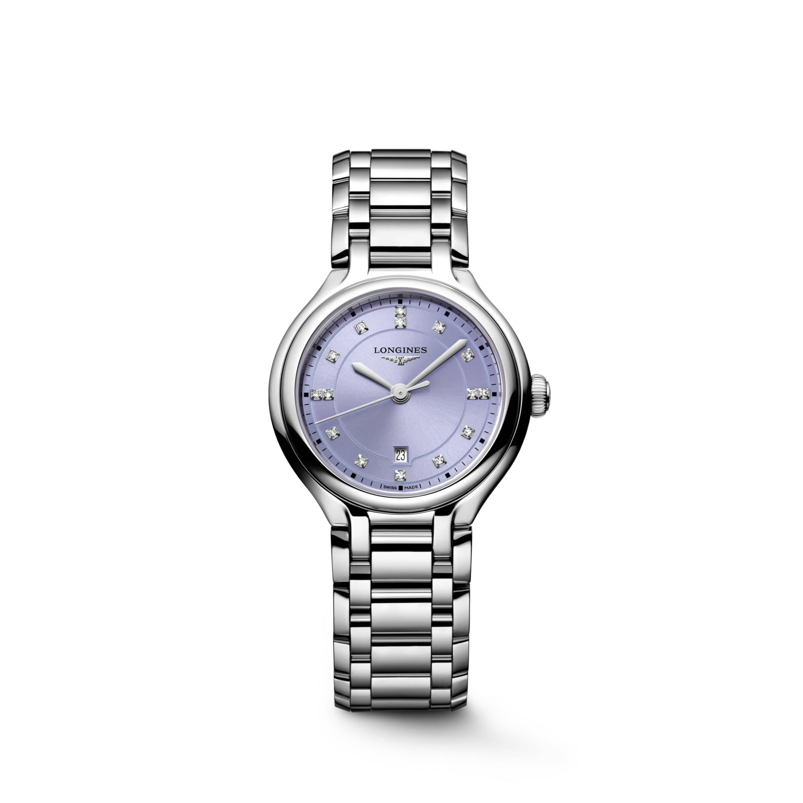 LONGINES PRIMALUNA L8.142.4.07.6 Quartz, Acier, Lavender mauve sunray, Bracelet Watch - Vue frontale de la montre