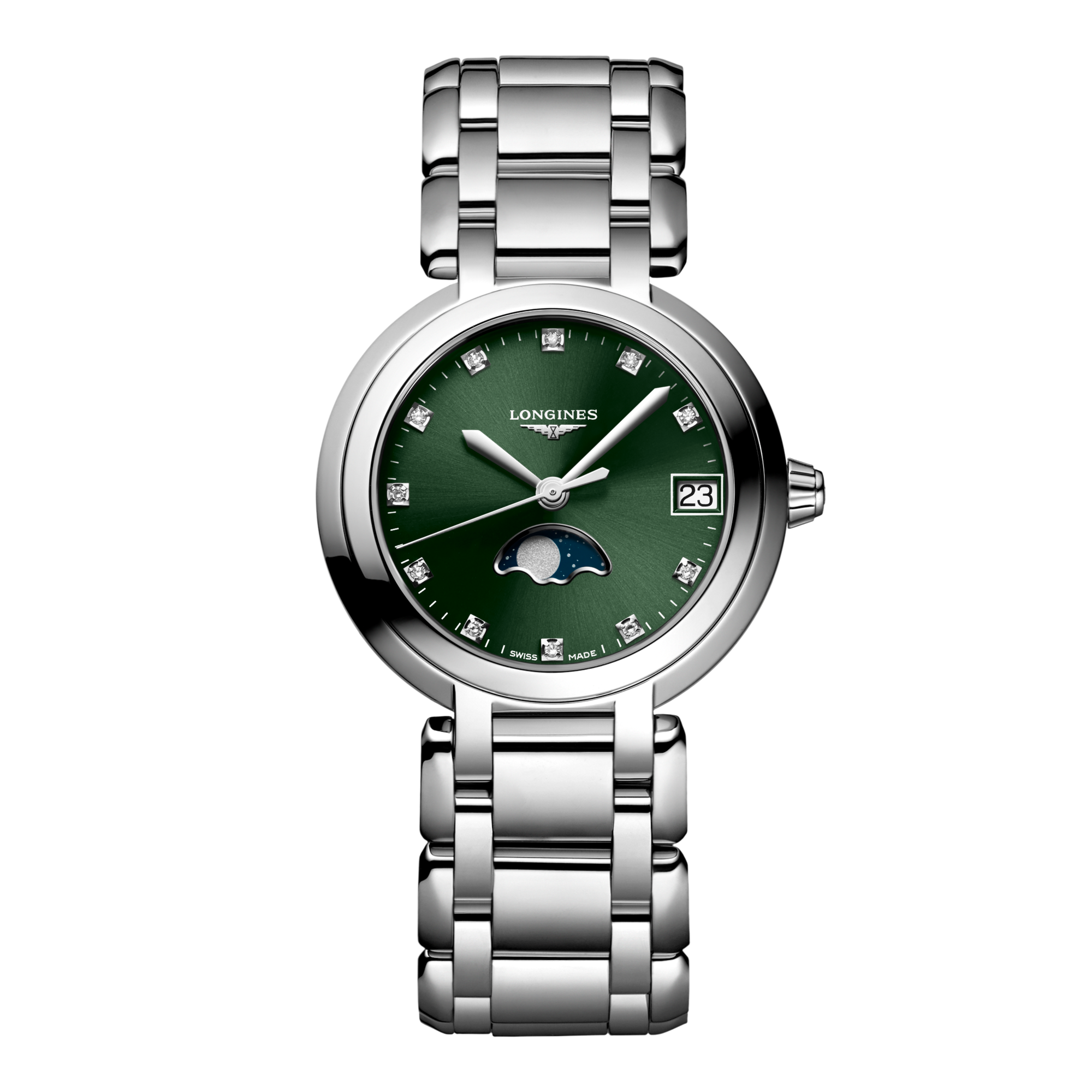 LONGINES ロンジン プリマルナ　L8.115.4.91.6 ブルー文字盤　レディース　30.5mmサイズ　　クォーツ（6時位置にムーンフェイズ表示） ロンジン プリマルナ｜正規時計販売店｜天満屋ウォッチギャラリー