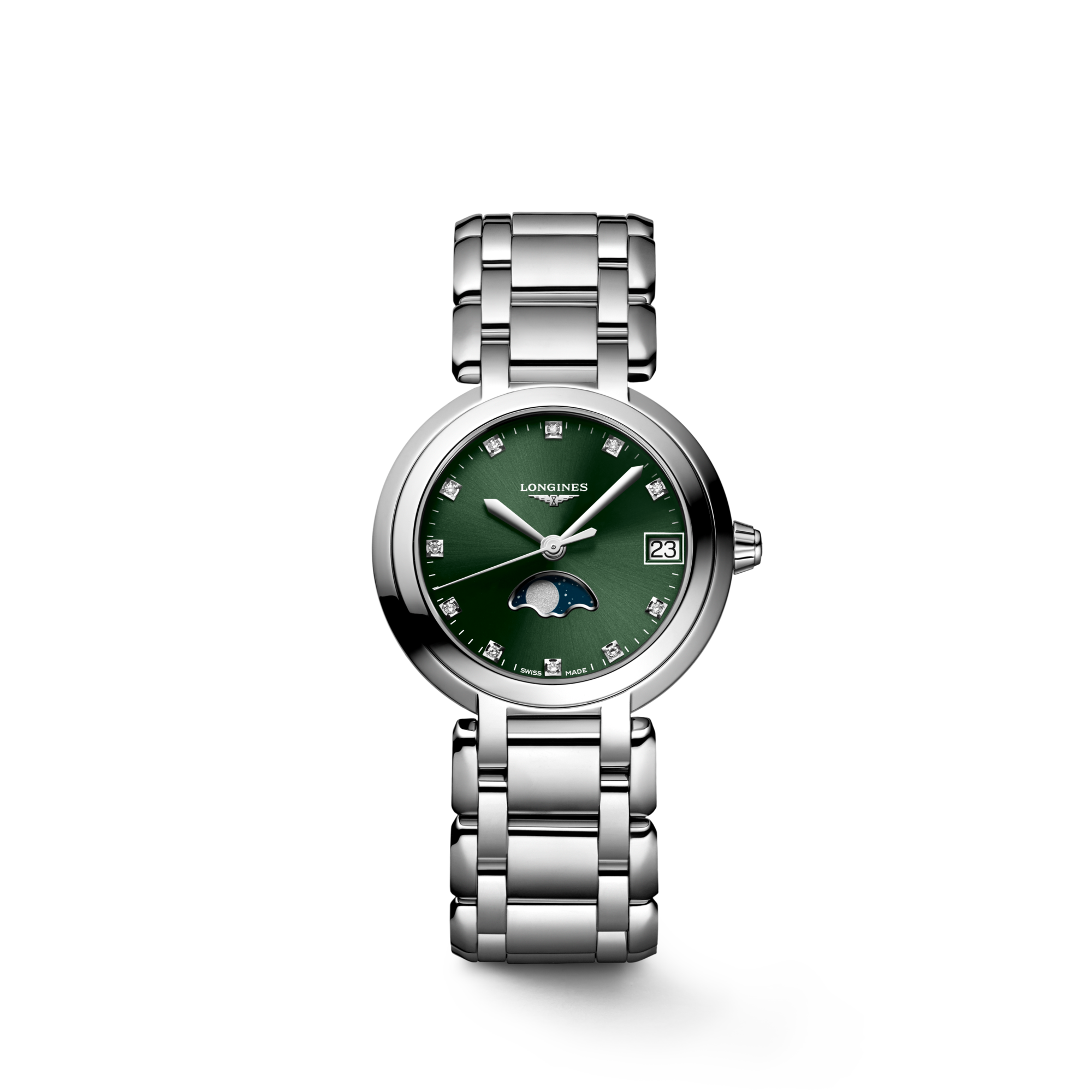 LONGINES PRIMALUNA MOONPHASE Quartz, Stainless Steel, Green Dial