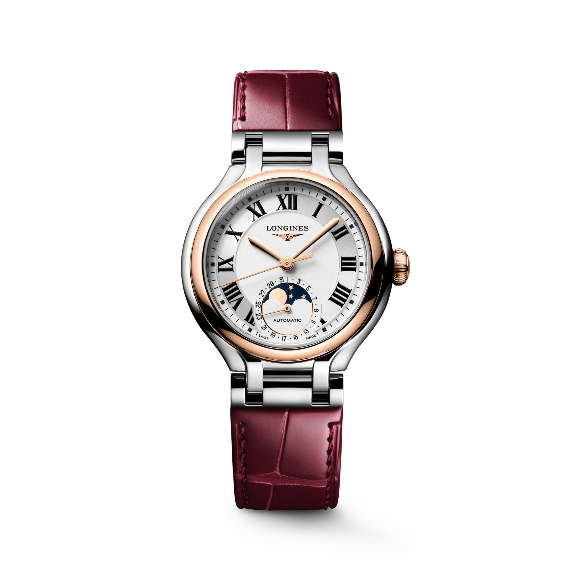 LONGINES PRIMALUNA MOONPHASE Automatic, Stainless Steel And Rose