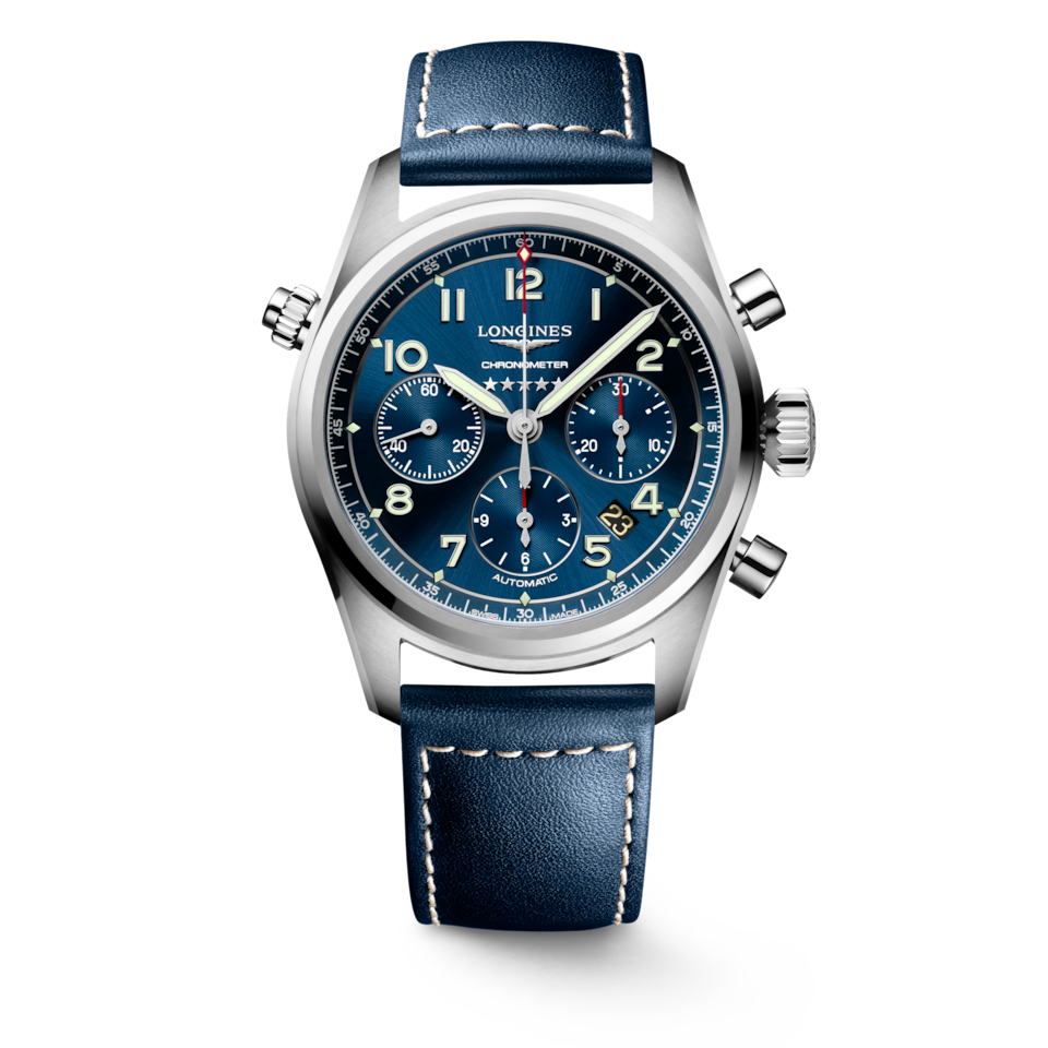 Longines Spirit Chronograph 42mm Cadran Bleu Soleillé Cuir - L3.820.4.93.0