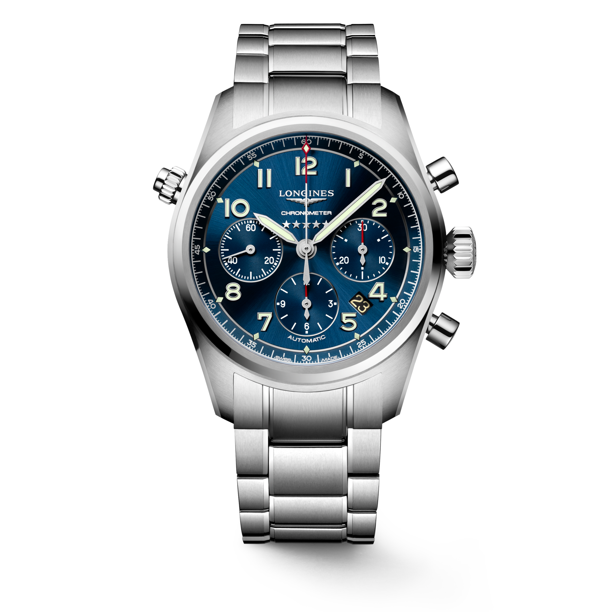 LONGINES SPIRIT CHRONOGRAPH Automatic, Stainless Steel, Sunray Blue Dial,  Bracelet Watch | LONGINES US