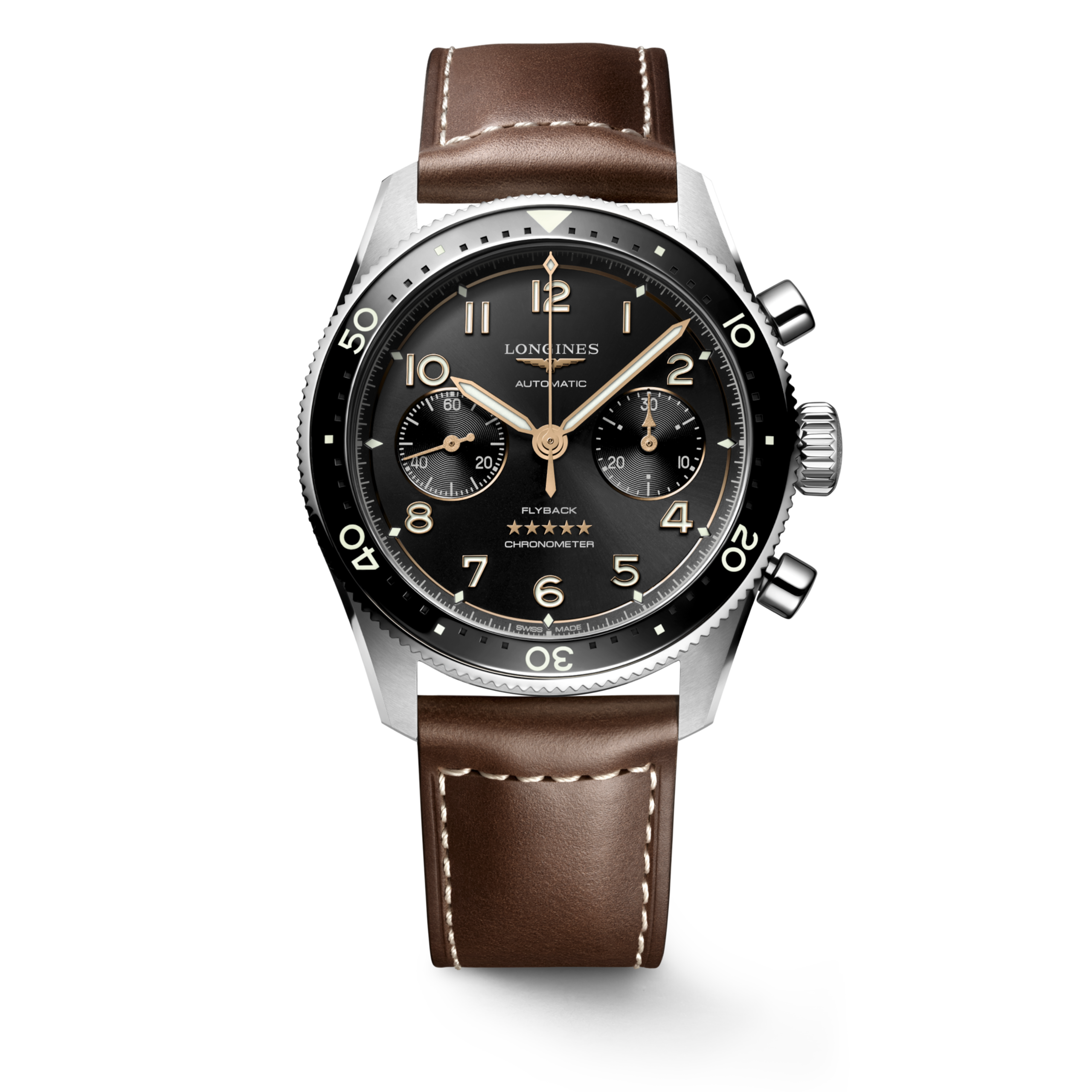 Longines SPIRIT FLYBACK Automatic Stainless steel and ceramic bezel Watch - L3.821.4.53.2