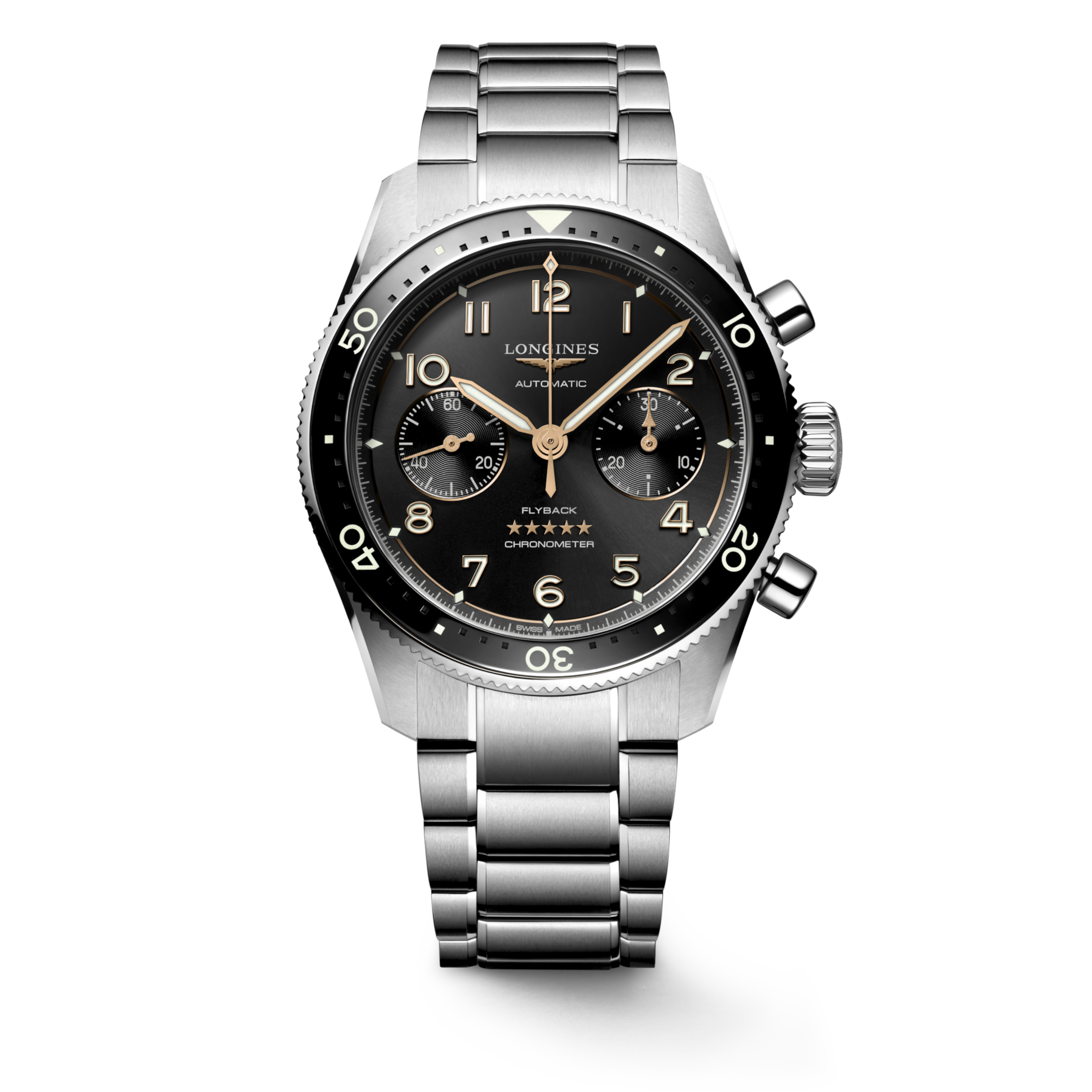 Longines SPIRIT FLYBACK Automatic Stainless steel and ceramic bezel Watch - L3.821.4.53.6