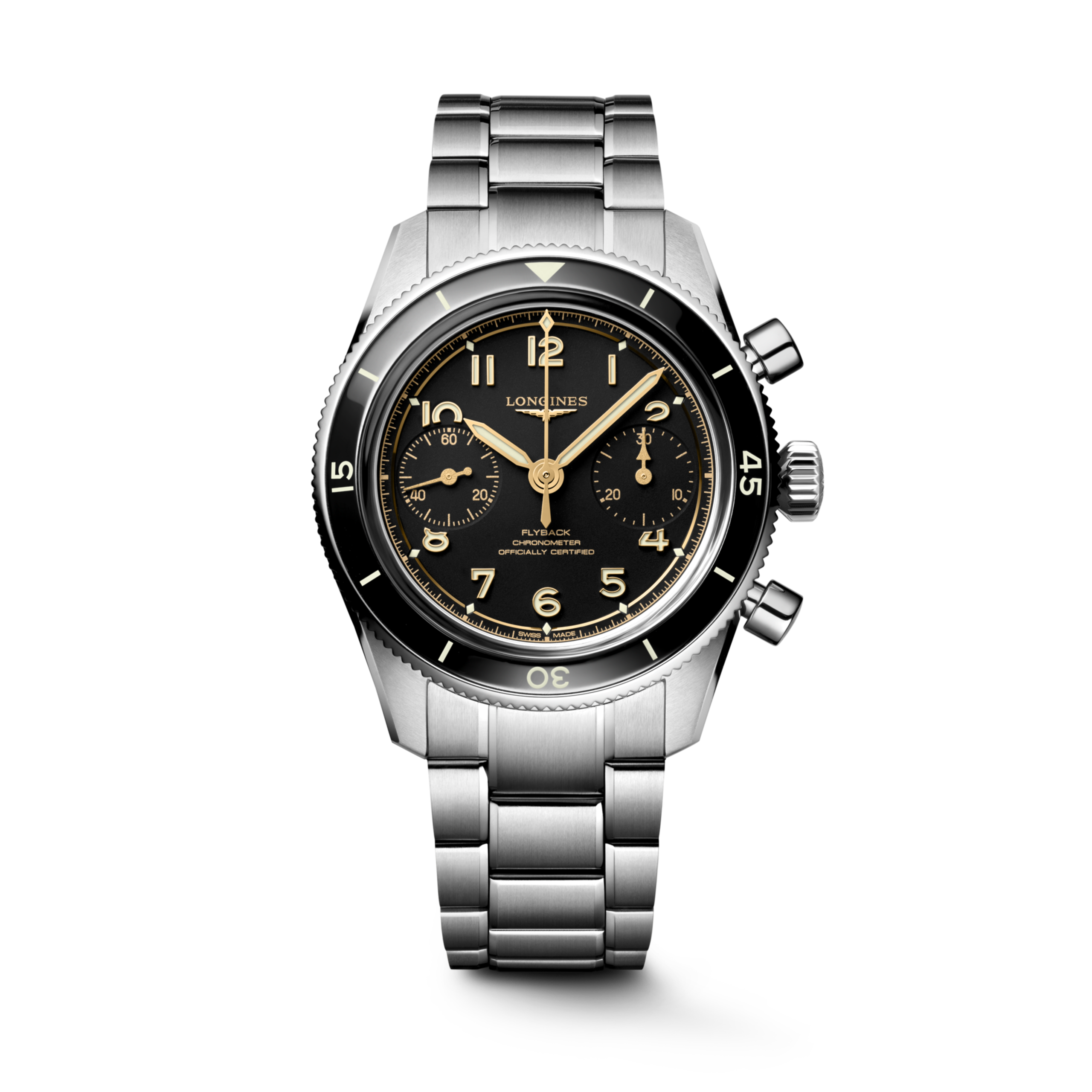Longines SPIRIT PILOT FLYBACK mechanical stainless steel and ceramic bezel Watch - L3.721.4.53.6