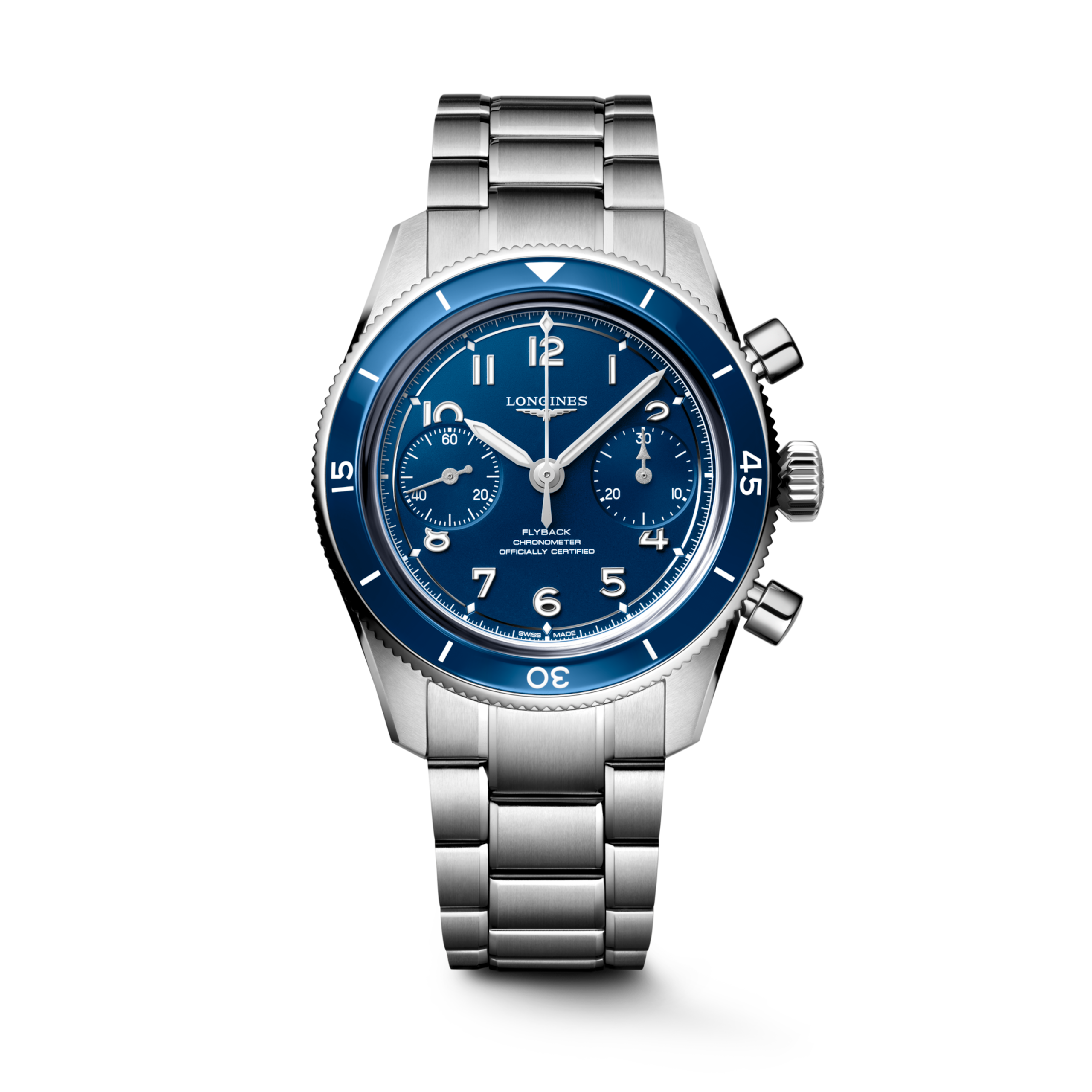 LONGINES SPIRIT PILOT FLYBACK L3.721.4.93.6 Manual winding, Stainless steel and ceramic bezel, Blue matt, Bracelet Watch - Watch soldier