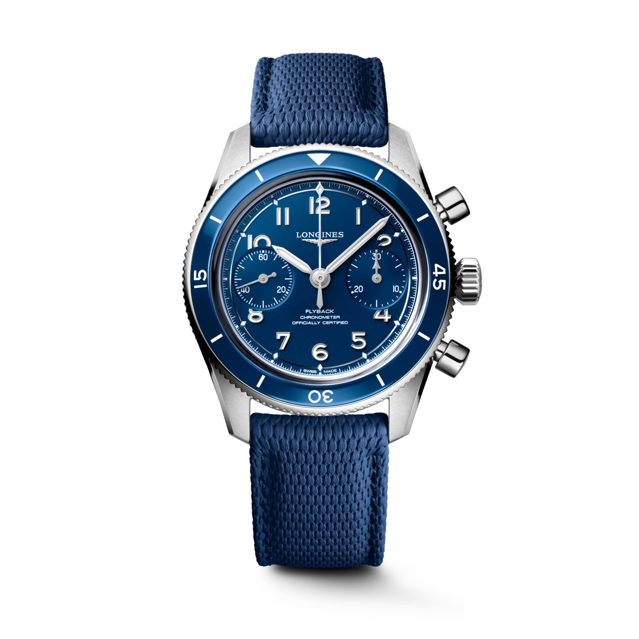 LONGINES SPIRIT PILOT FLYBACK L3.721.4.93.9 Manual winding, Stainless steel and ceramic bezel, Blue matt, Strap Watch - Watch soldier