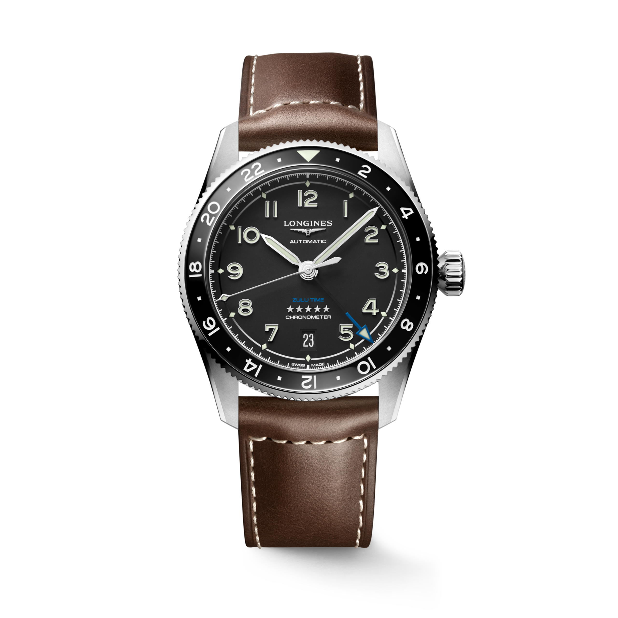 Longines SPIRIT ZULU TIME Automatic Stainless steel and ceramic bezel Watch - L3.802.4.53.2