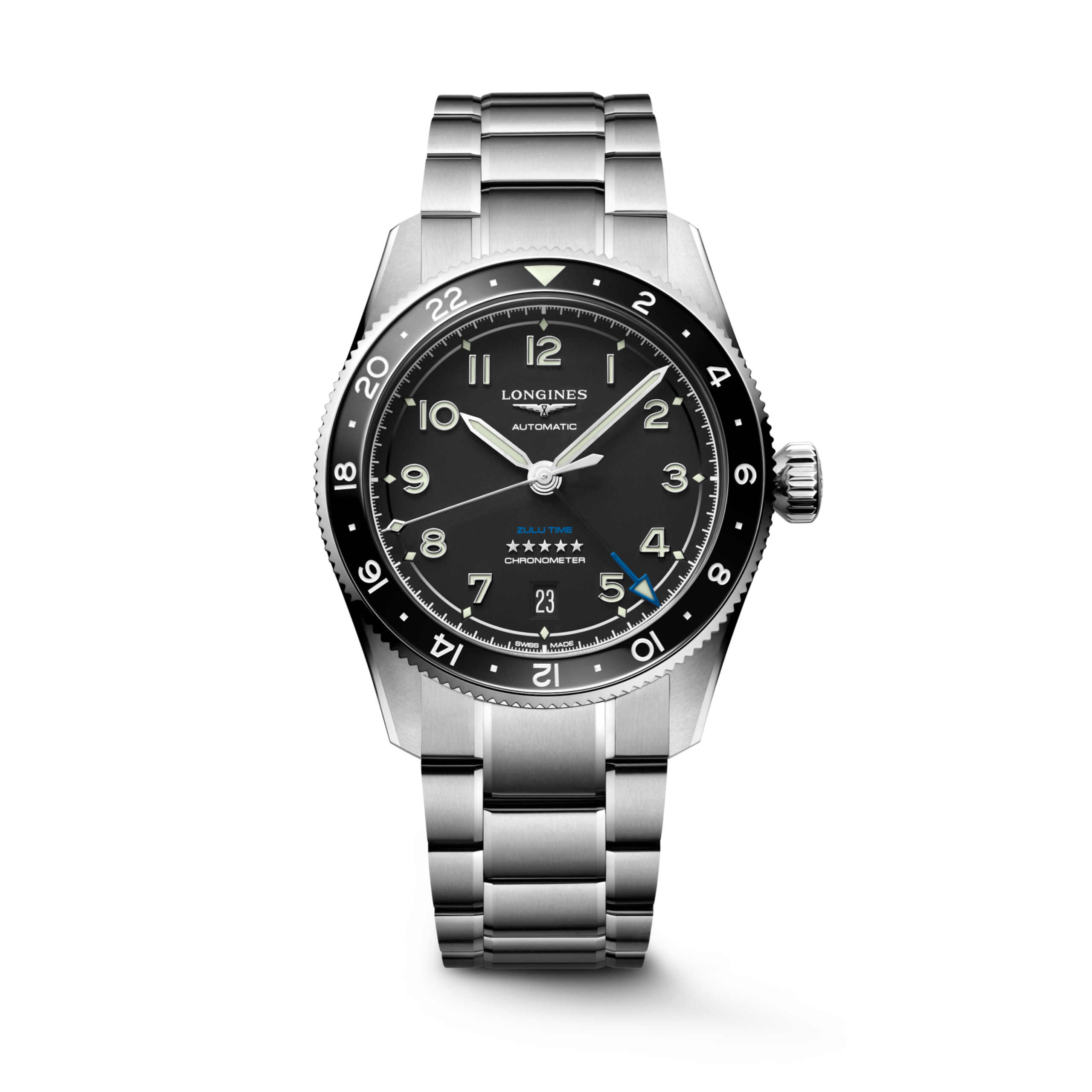 Longines SPIRIT ZULU TIME Automatic Stainless steel and ceramic bezel Watch - L3.802.4.53.6