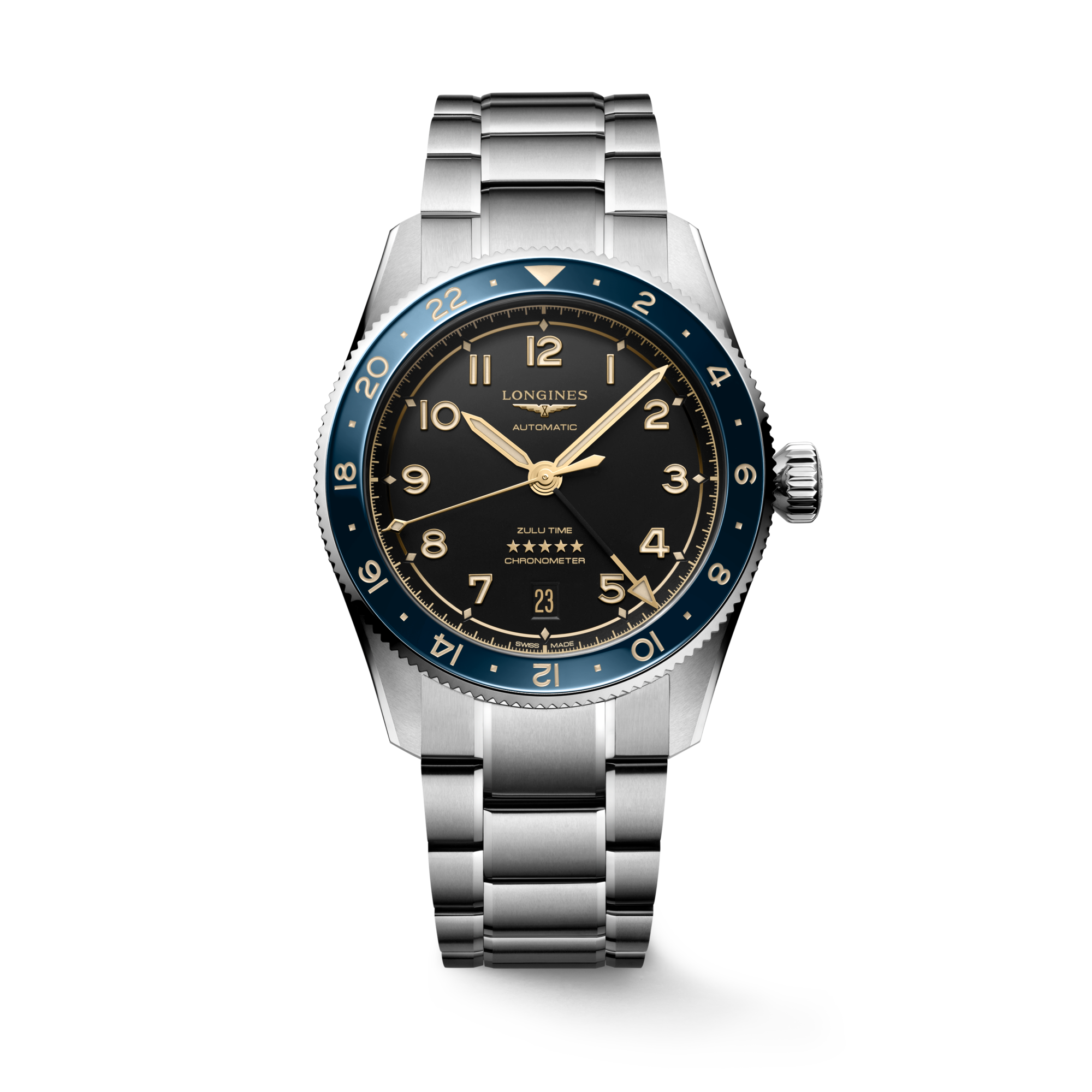 LONGINES SPIRIT ZULU TIME 自動巻、ステンレススティールとセラミック