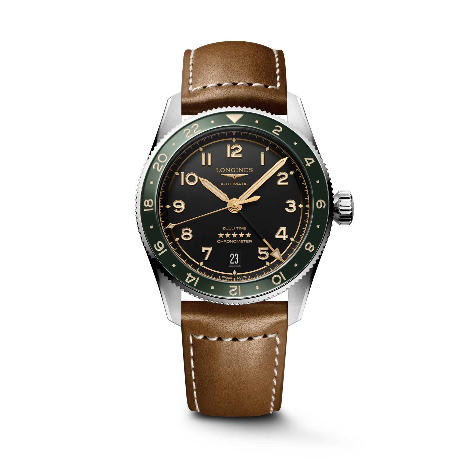 LONGINES SPIRIT ZULU TIME 自動巻、ステンレススティールと