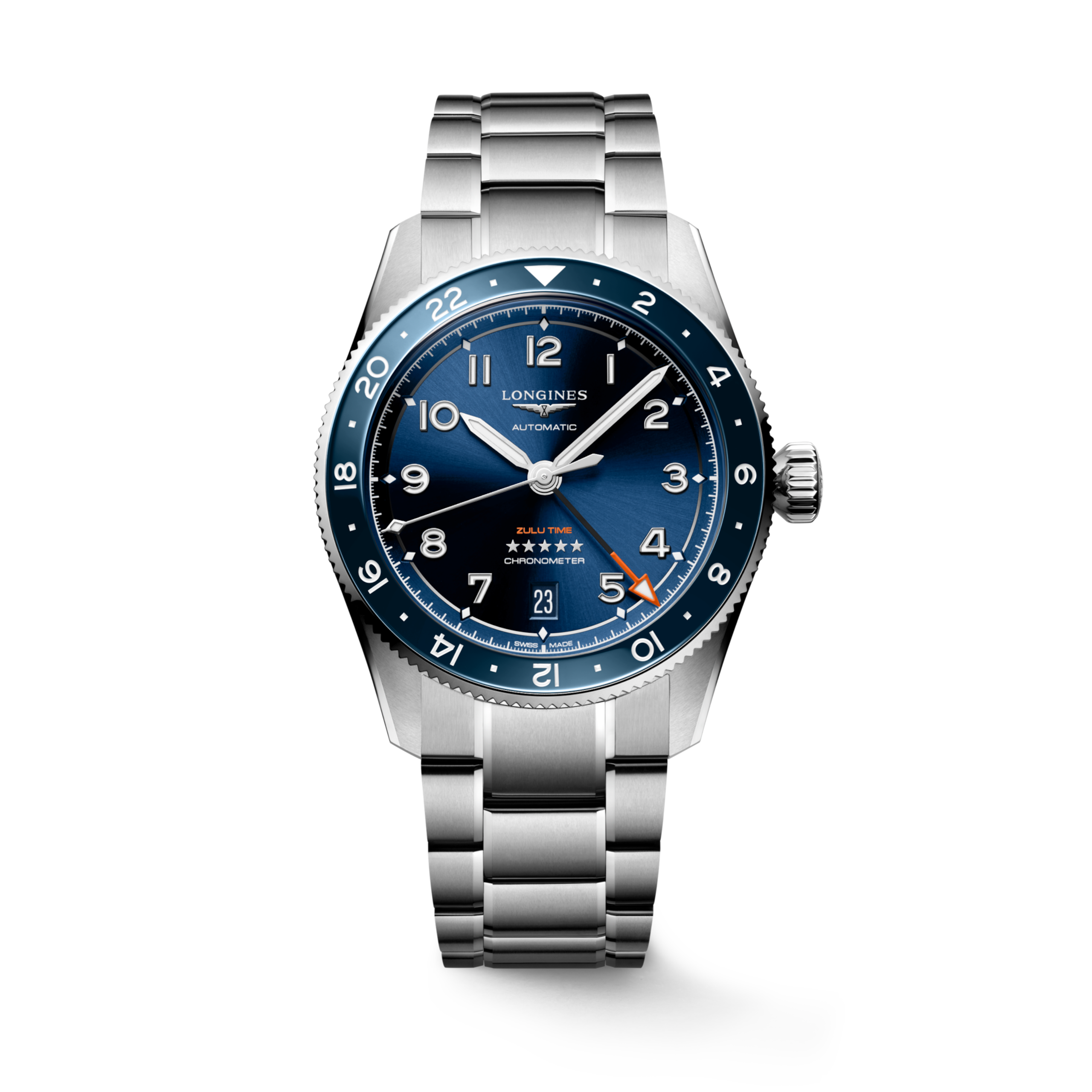 Longines SPIRIT ZULU TIME Automatic Stainless steel and ceramic bezel Watch - L3.802.4.93.6