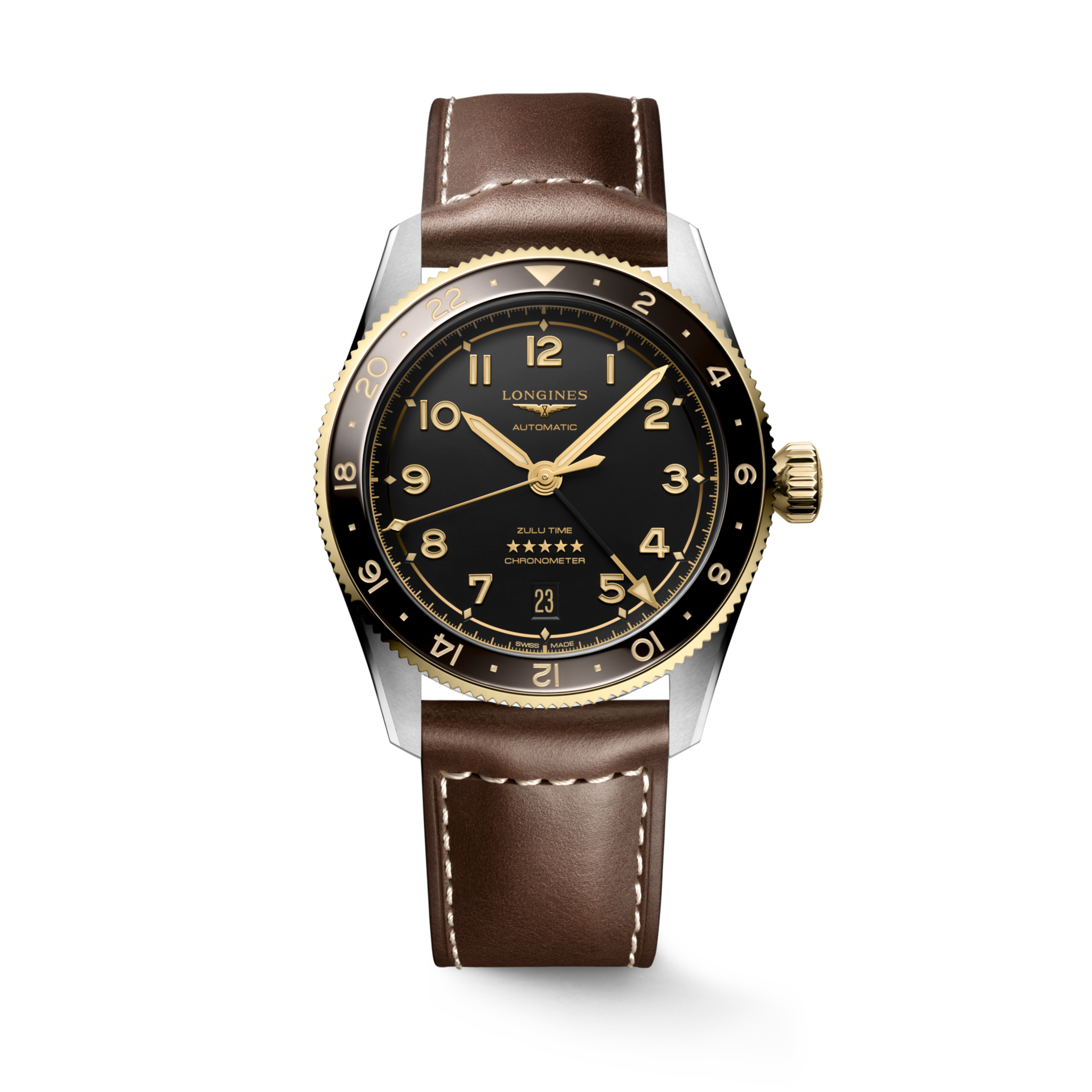 Longines SPIRIT ZULU TIME Automatic Stainless steel and 18 karat yellow gold cap 200 Watch - L3.802.5.53.2