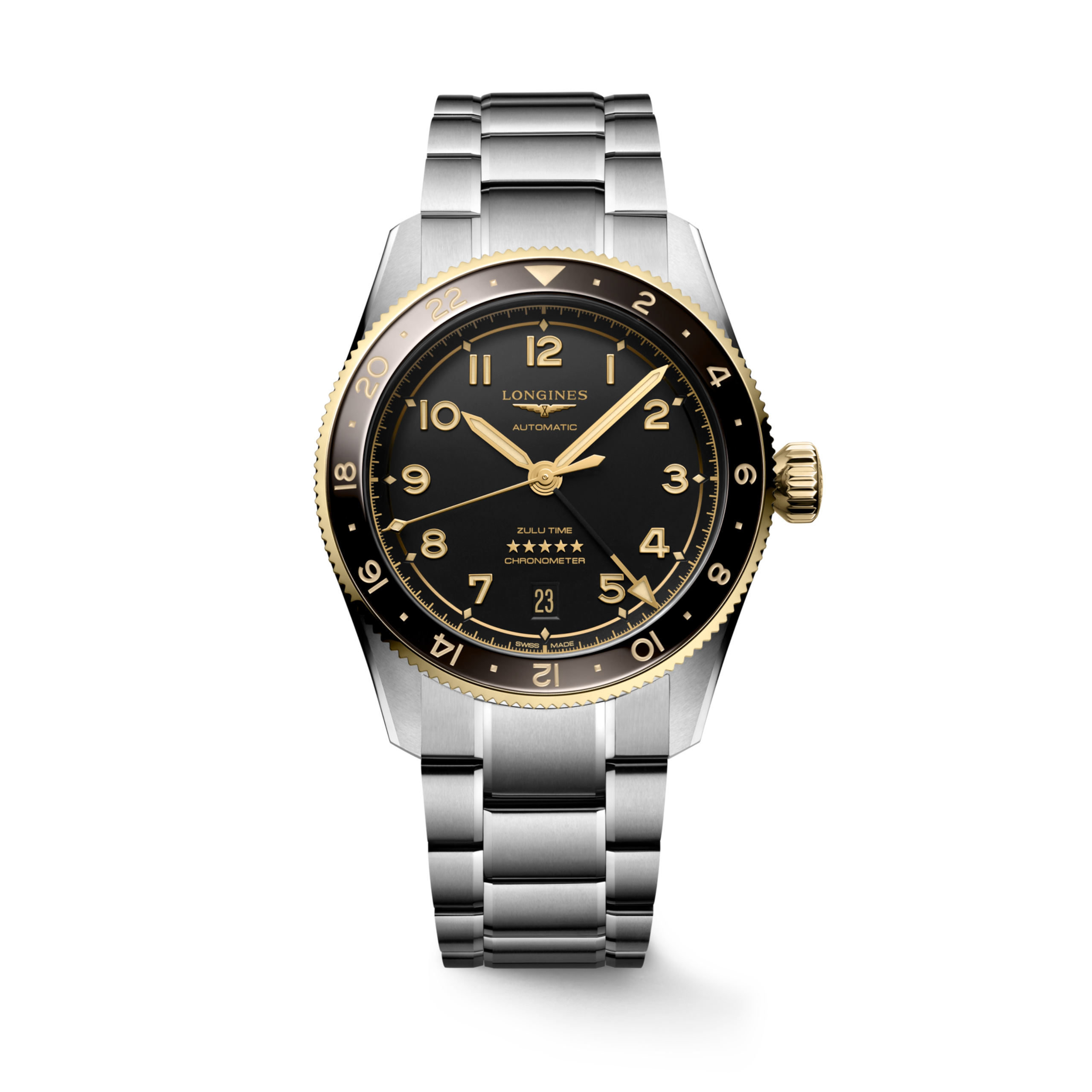 Longines SPIRIT ZULU TIME Automatic Stainless steel and 18 karat yellow gold cap 200 Watch - L3.802.5.53.6