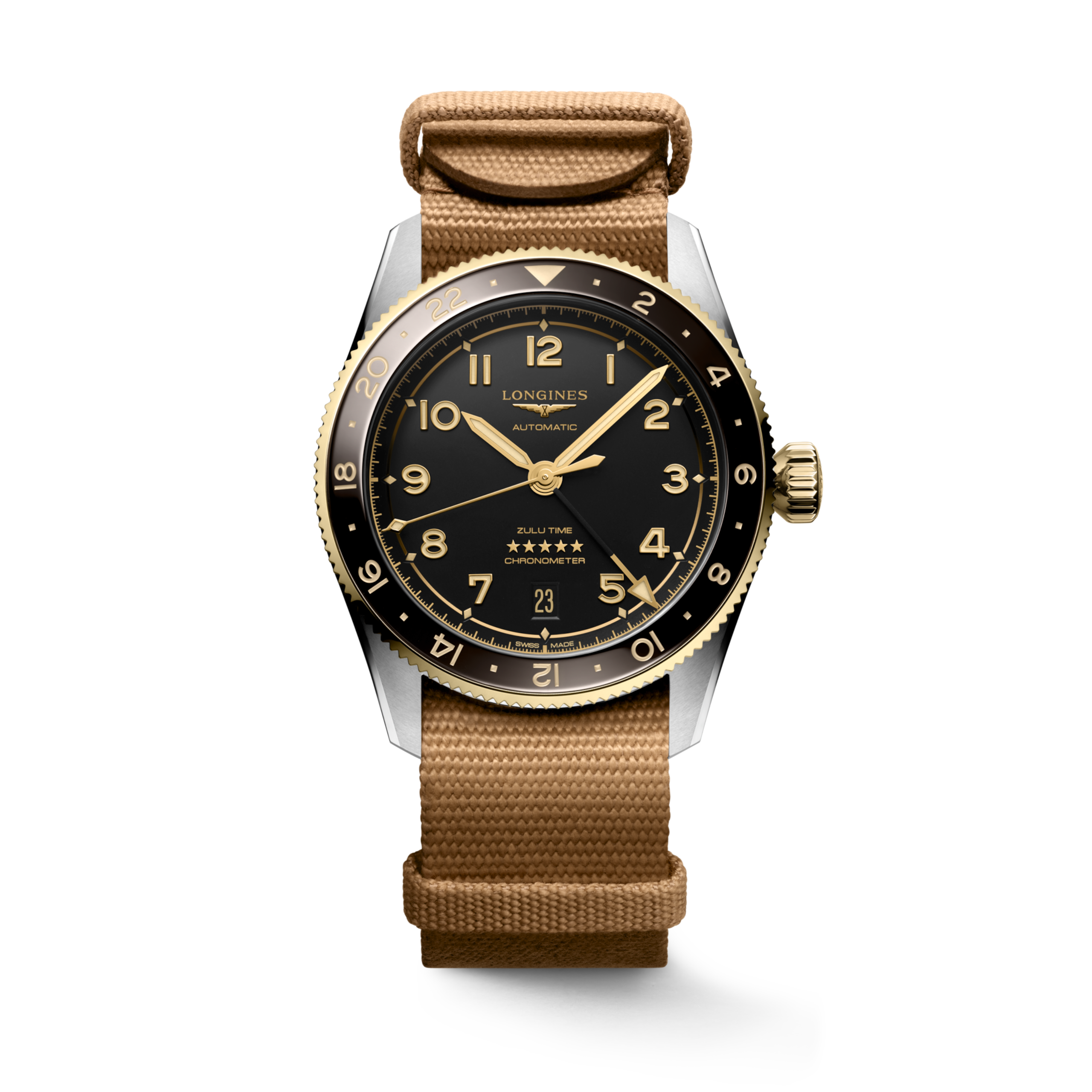 Longines SPIRIT ZULU TIME Automatic Stainless steel and 18 karat yellow gold cap 200 Watch - L3.802.5.53.9