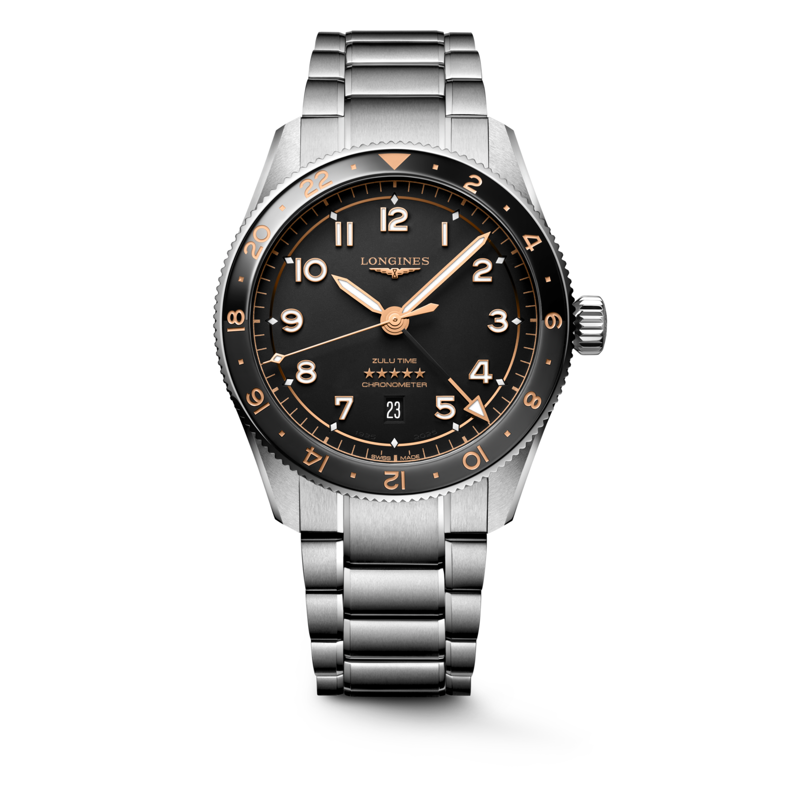 Longines SPIRIT ZULU TIME Automatic Stainless steel and ceramic bezel Watch - L3.812.4.50.6
