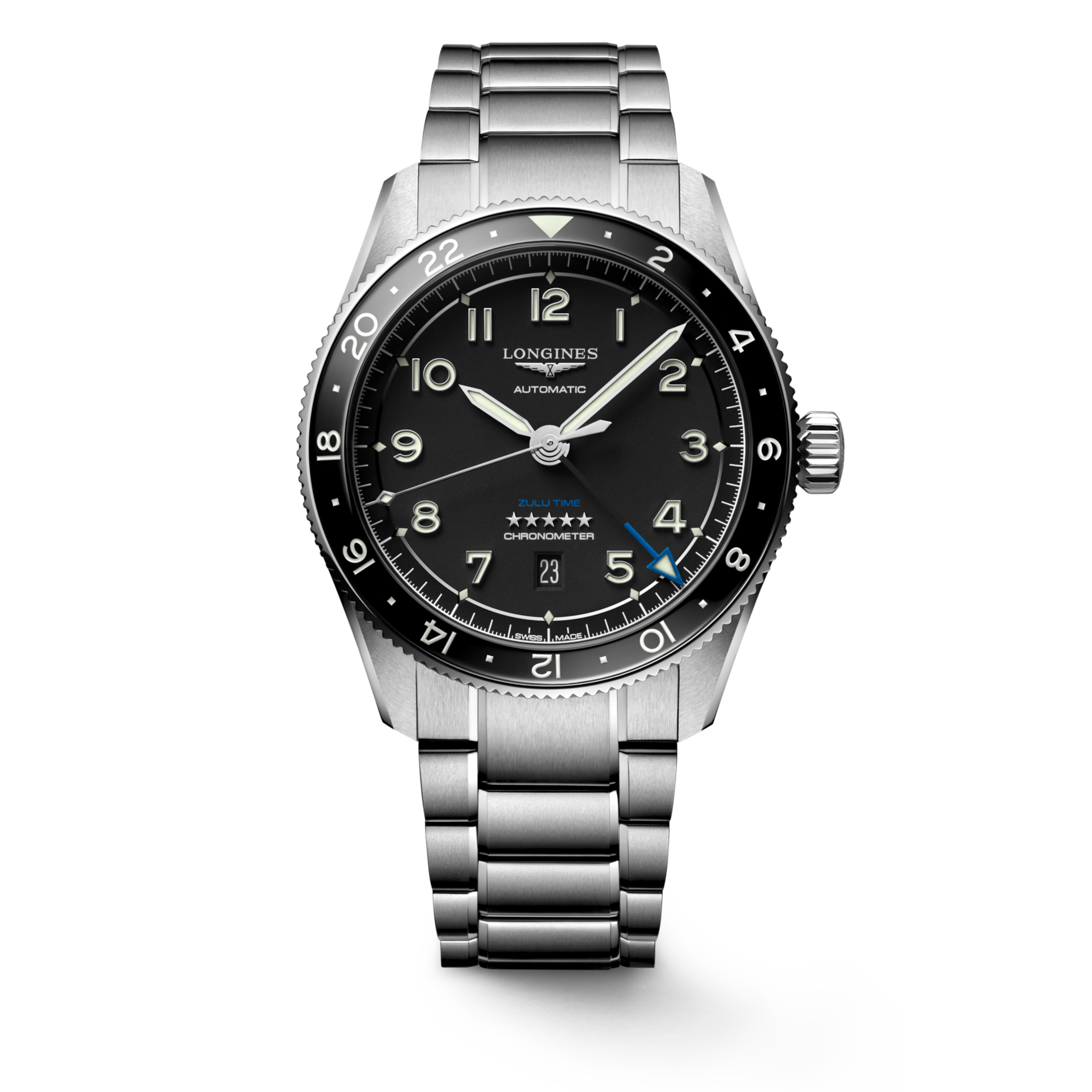Longines SPIRIT ZULU TIME Automatic Stainless steel and ceramic bezel Watch - L3.812.4.53.6