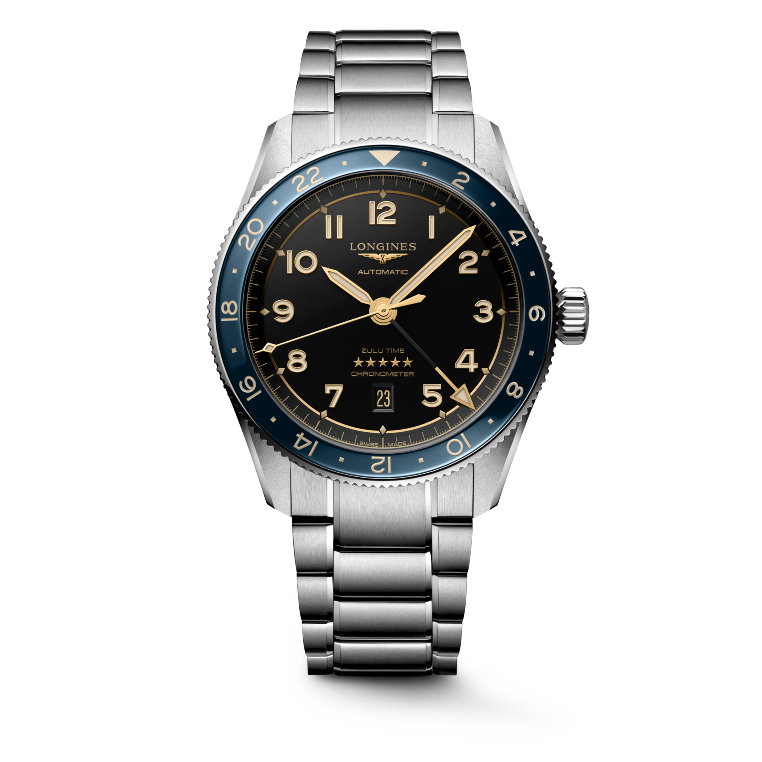 Longines SPIRIT ZULU TIME Automatic Stainless steel and ceramic bezel Watch - L3.812.4.60.6