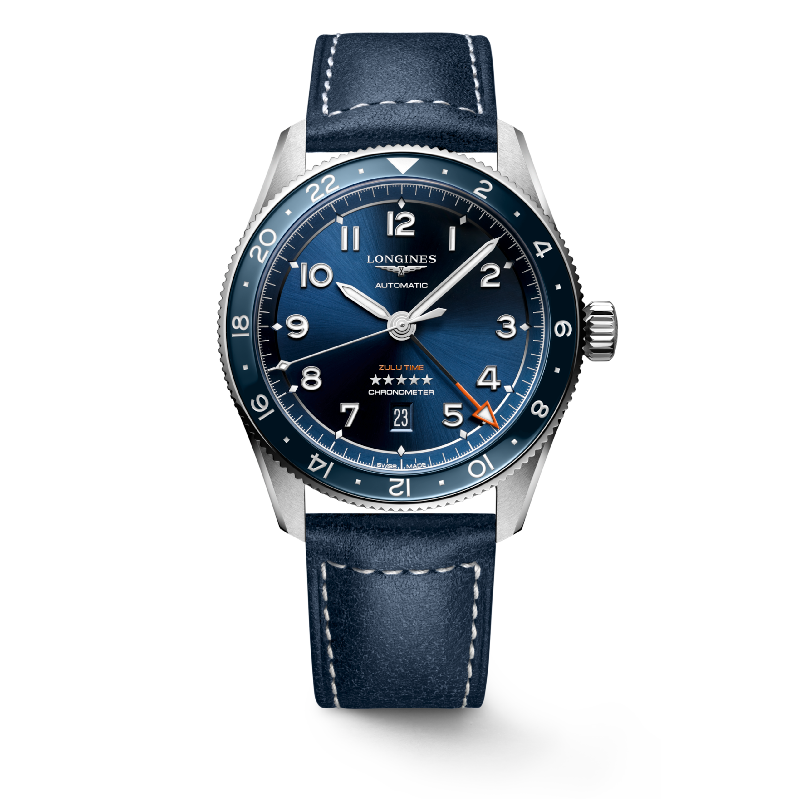 Longines SPIRIT ZULU TIME Automatic Stainless steel and ceramic bezel Watch - L3.812.4.93.2