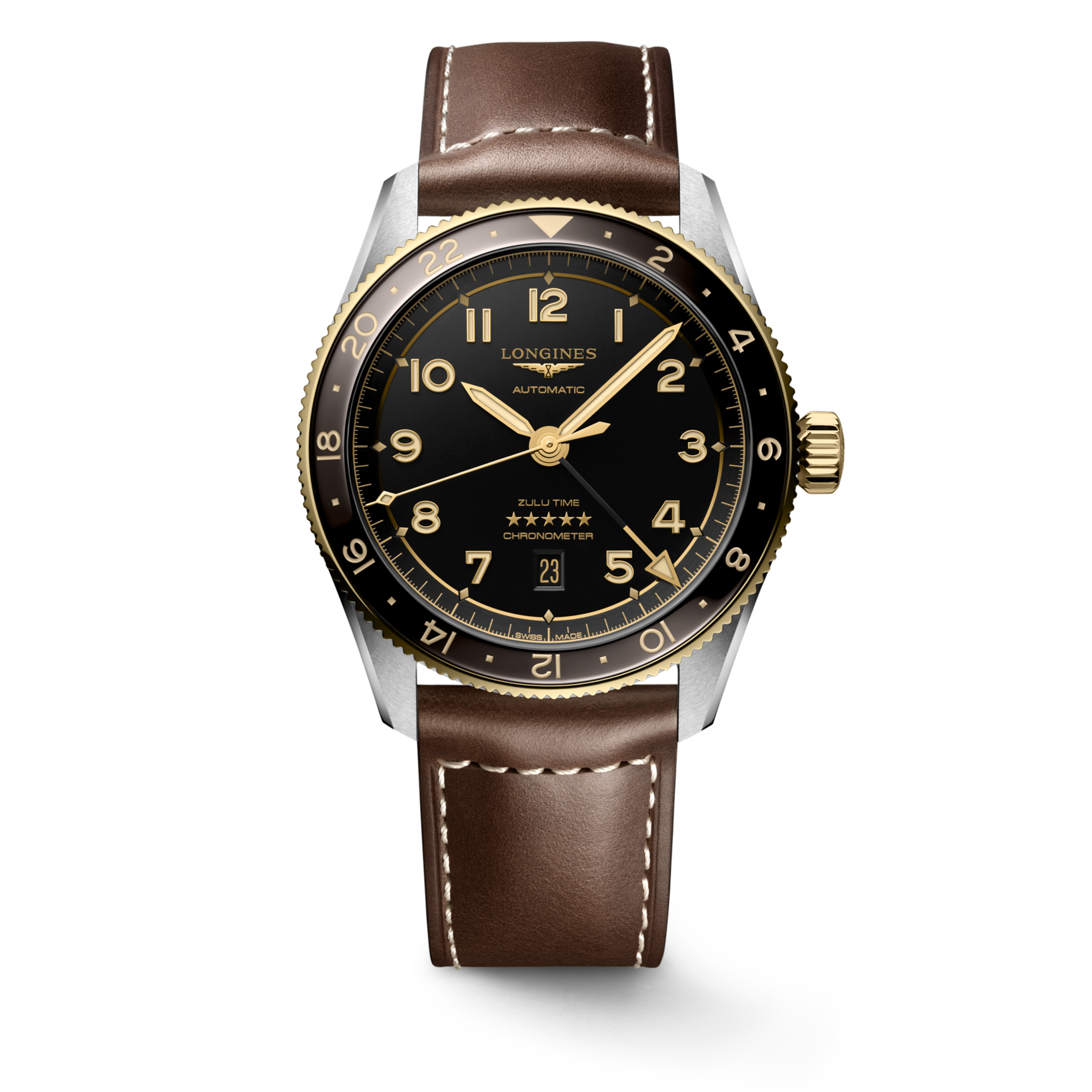 Longines SPIRIT ZULU TIME Automatic Stainless steel and 18 karat yellow gold cap 200 Watch - L3.812.5.53.2