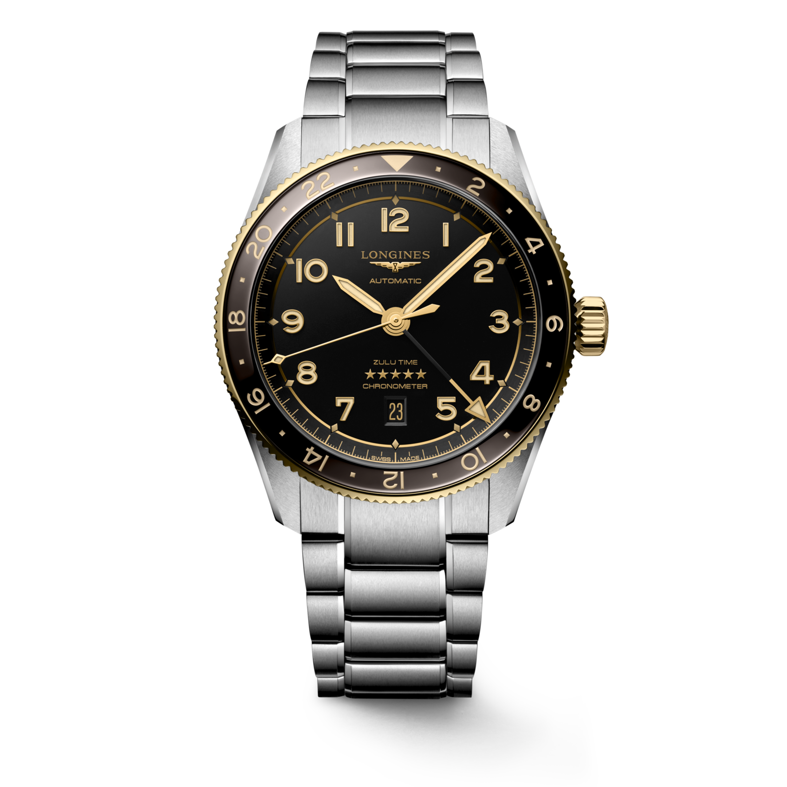 Longines SPIRIT ZULU TIME Automatic Stainless steel and 18 karat yellow gold cap 200 Watch - L3.812.5.53.6