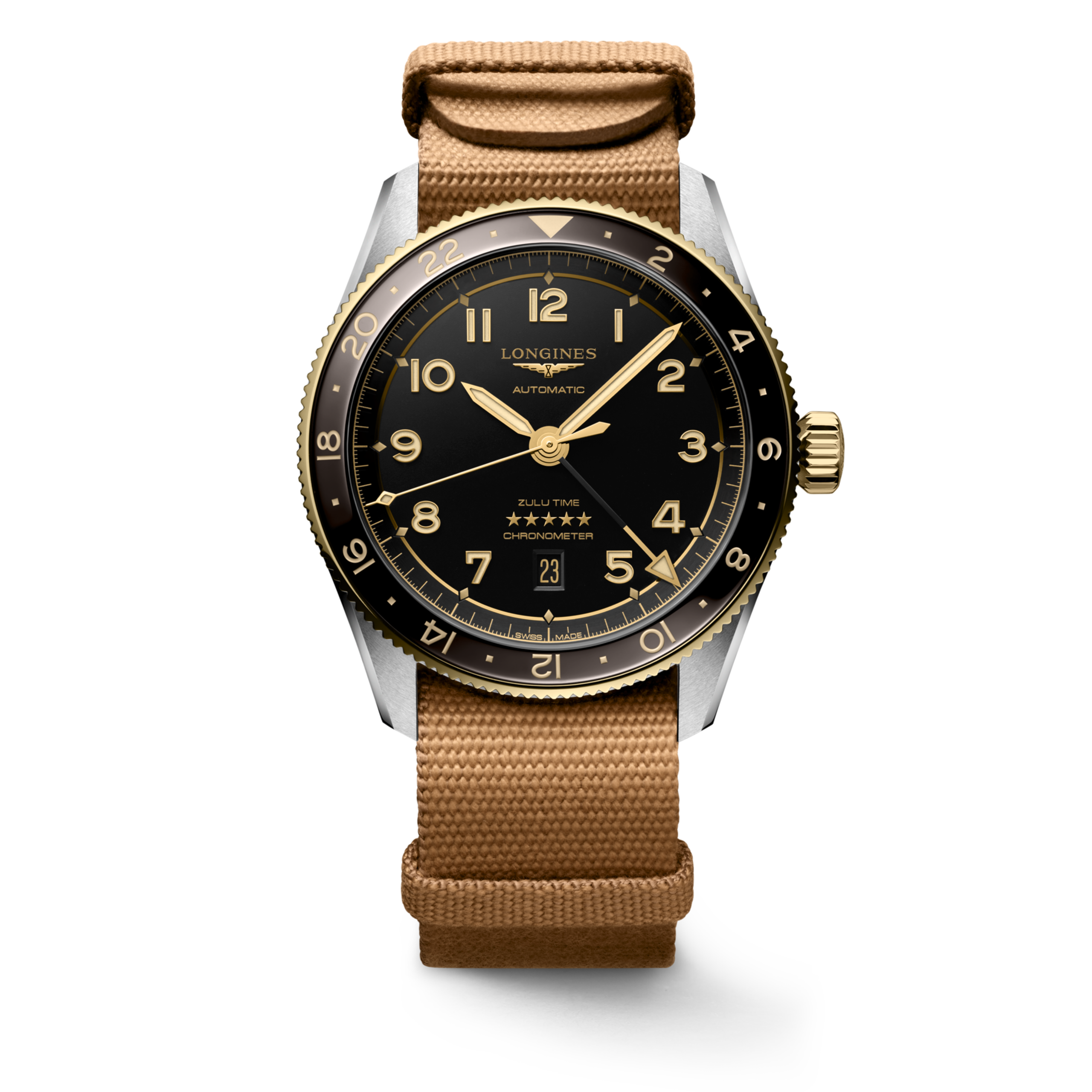 Longines SPIRIT ZULU TIME Automatic Stainless steel and 18 karat yellow gold cap 200 Watch - L3.812.5.53.9