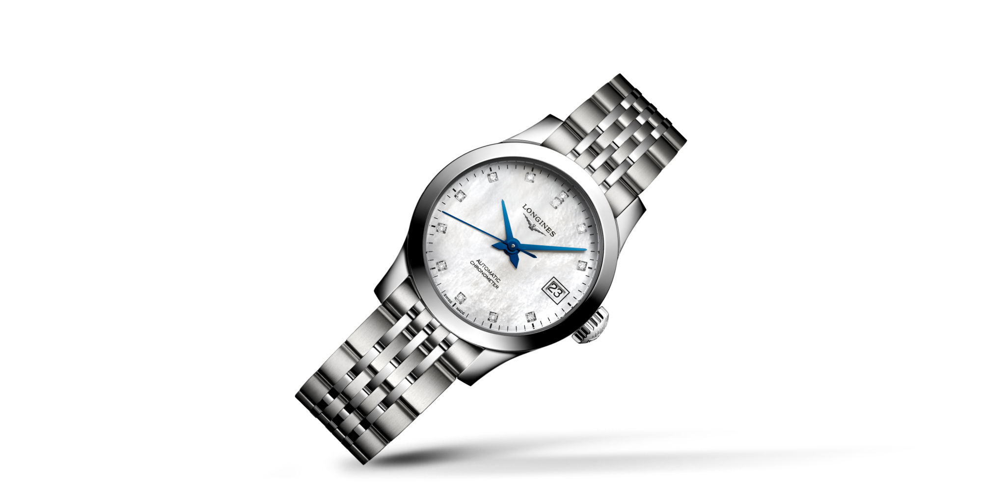 RECORD Automatic, Stainless Steel, White Mother-of-pearl Dial, Bracelet ...