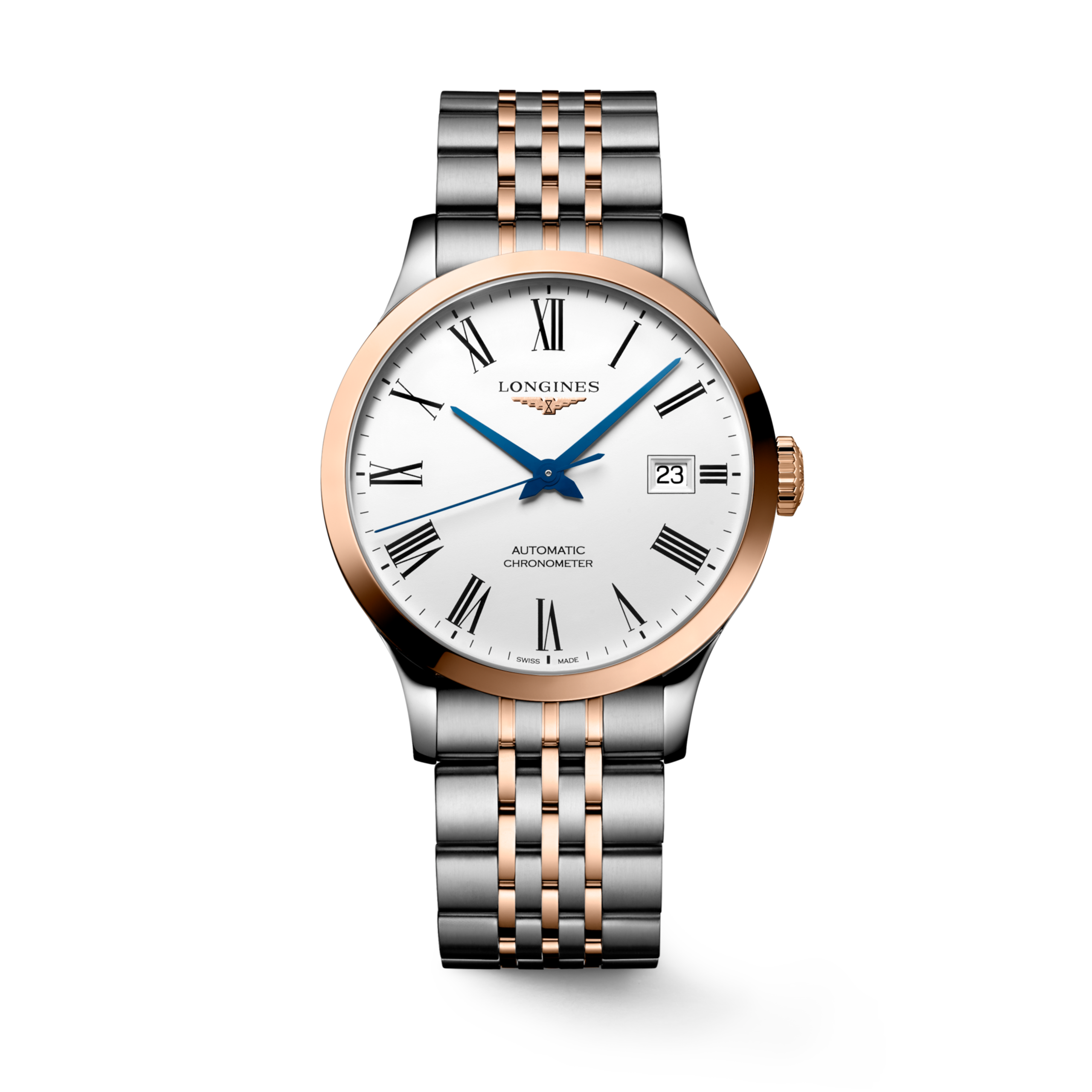 Longines RECORD automatique acier et coiffe en or rose 18 carats 200 microns Watch - L2.820.5.11.7