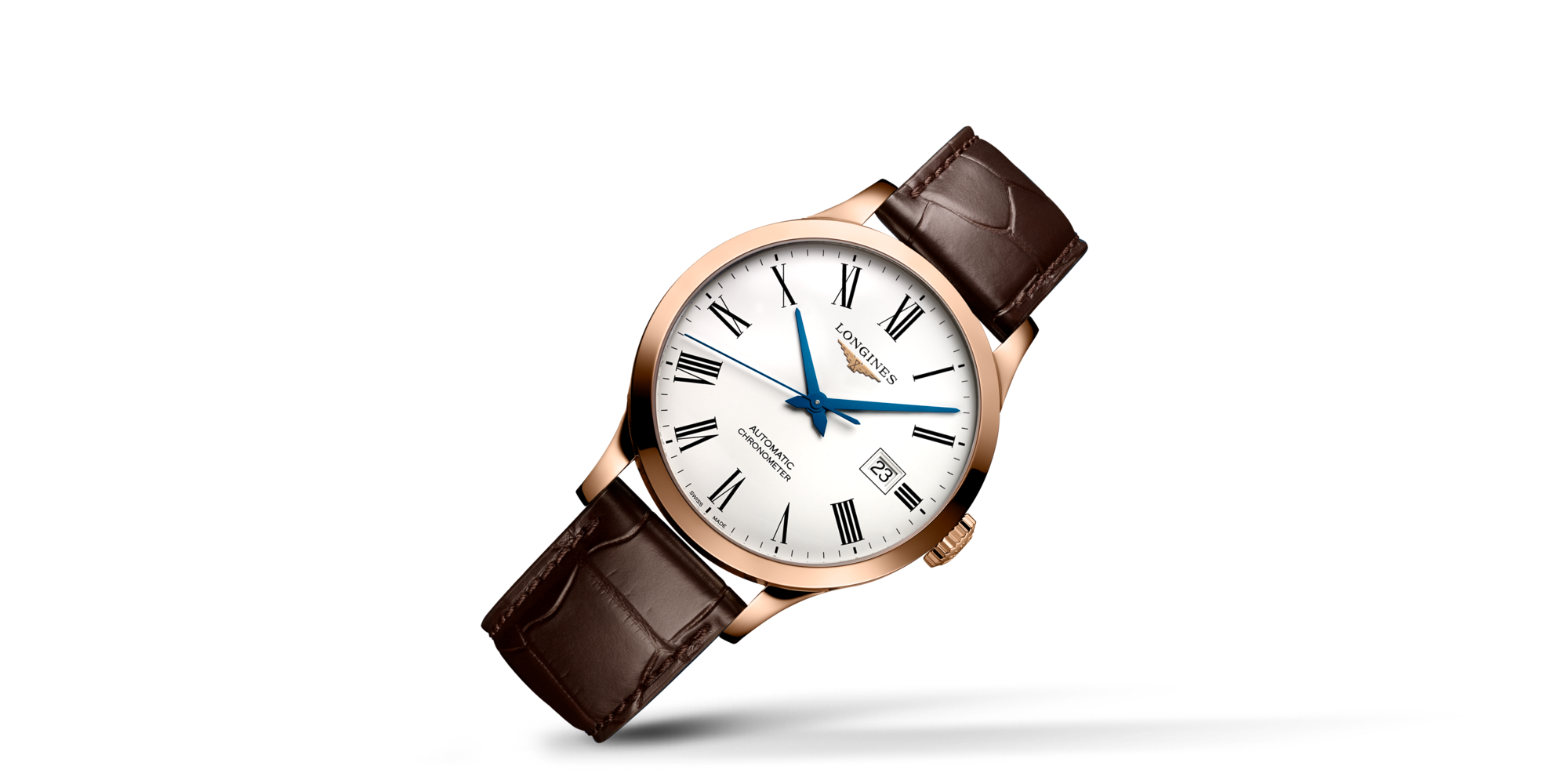 RECORD Automatic, 18 Karat Pink Gold, White Matt Dial, Strap Watch ...